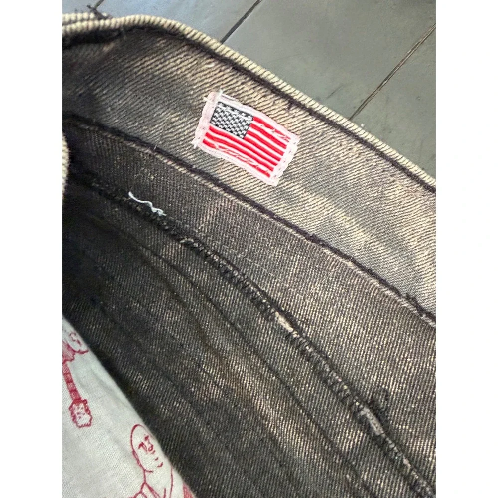 True Religion Joey Mens Gray Acid Wash Black Triple Stitch Jeans Size 40x33 USA